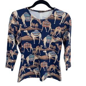 J. McLaughlin Neo Bakara Camel Print Signature Catalina Cloth T Shirt Womens XS